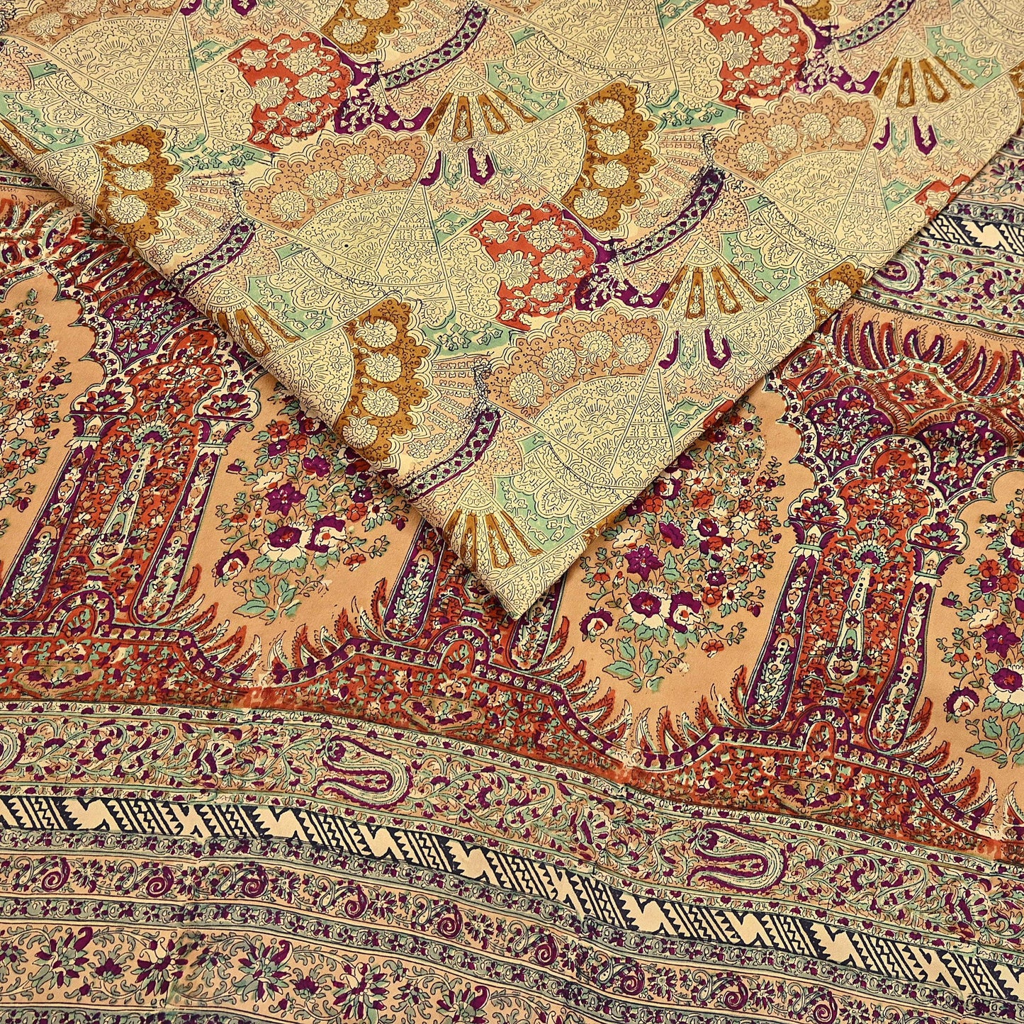 Indian Vintage Sari Beige & Maroon Pure Silk Printed Saree Fabric 6yard Sewing Craft Fabric DressMaking Wrap Floral