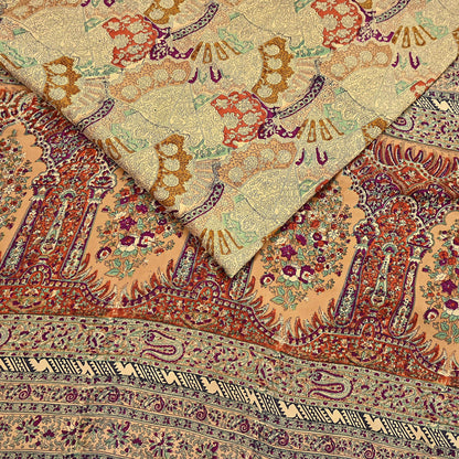 Indian Vintage Sari Beige & Maroon Pure Silk Printed Saree Fabric 6yard Sewing Craft Fabric DressMaking Wrap Floral