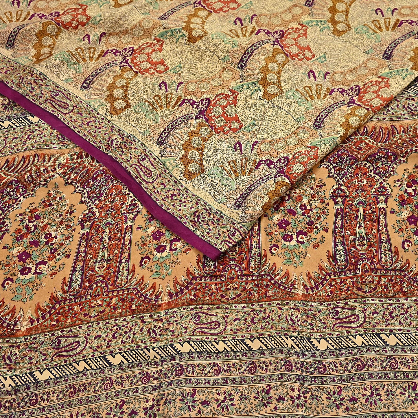 Indian Vintage Sari Beige & Maroon Pure Silk Printed Saree Fabric 6yard Sewing Craft Fabric DressMaking Wrap Floral