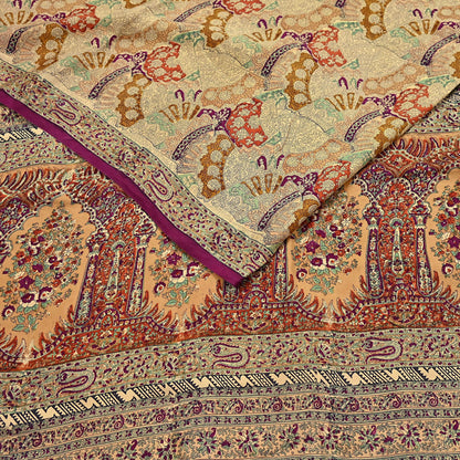 Indian Vintage Sari Beige & Maroon Pure Silk Printed Saree Fabric 6yard Sewing Craft Fabric DressMaking Wrap Floral