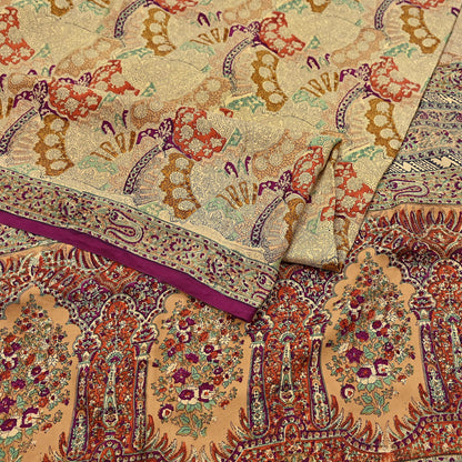 Indian Vintage Sari Beige & Maroon Pure Silk Printed Saree Fabric 6yard Sewing Craft Fabric DressMaking Wrap Floral