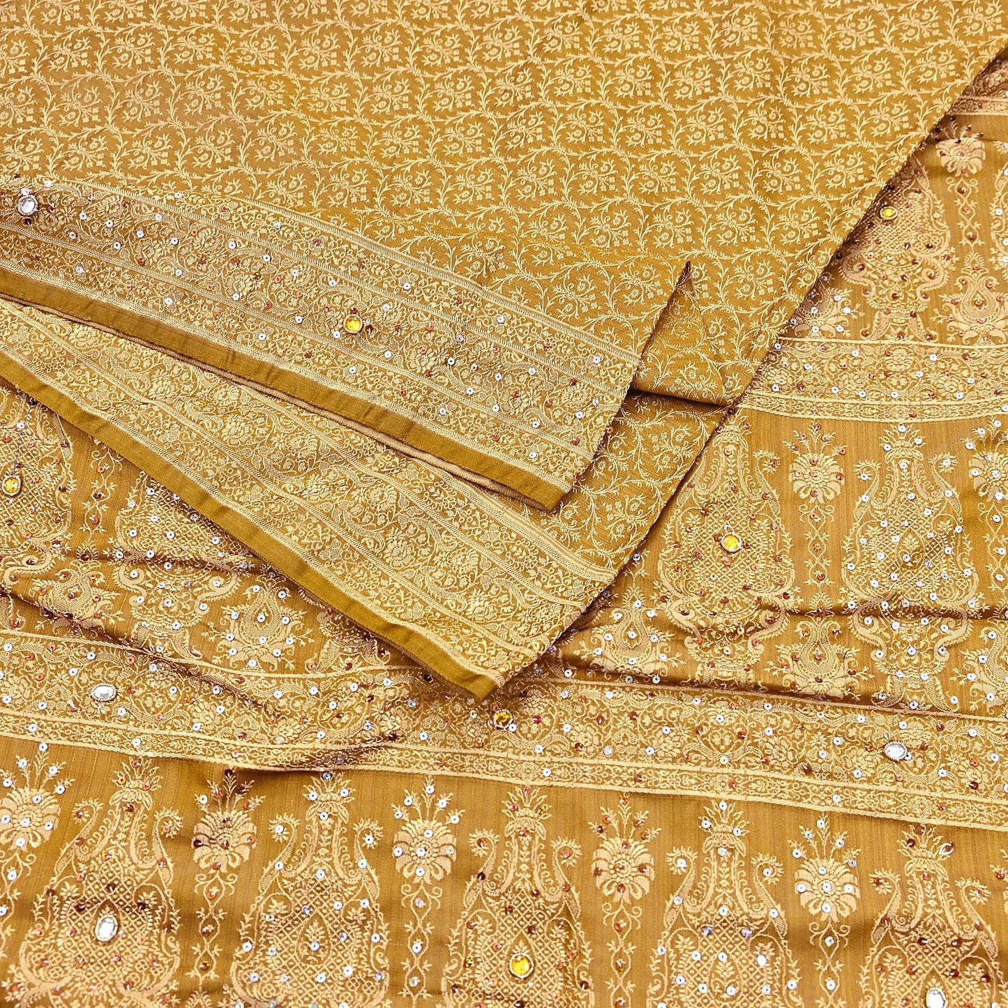 Vintage Green Banarasi Silk Saree Pure Satin Silk Handwoven Tanchoi Fabric with Floral Weave 5 Yard Dressmaking Craft Material