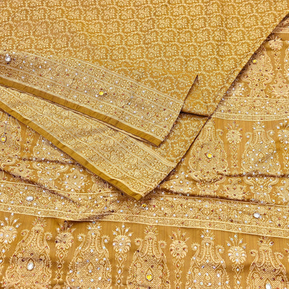 Vintage Green Banarasi Silk Saree Pure Satin Silk Handwoven Tanchoi Fabric with Floral Weave 5 Yard Dressmaking Craft Material