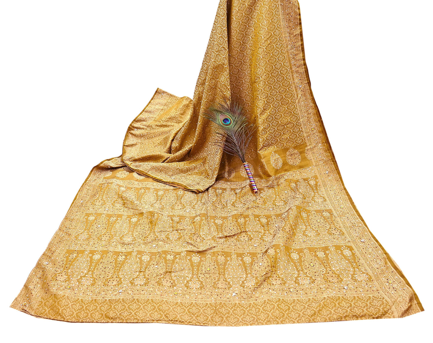 Vintage Green Banarasi Silk Saree Pure Satin Silk Handwoven Tanchoi Fabric with Floral Weave 5 Yard Dressmaking Craft Material