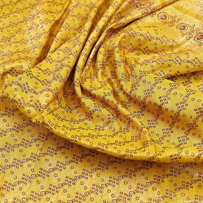 Indian Vintage Sari Yellow Heavy Pure Satin Silk Woven Banarasi Tanchoi Saree 5Yd Ethnic Craft Fabric Upcycle Bridal Heavy Sarees