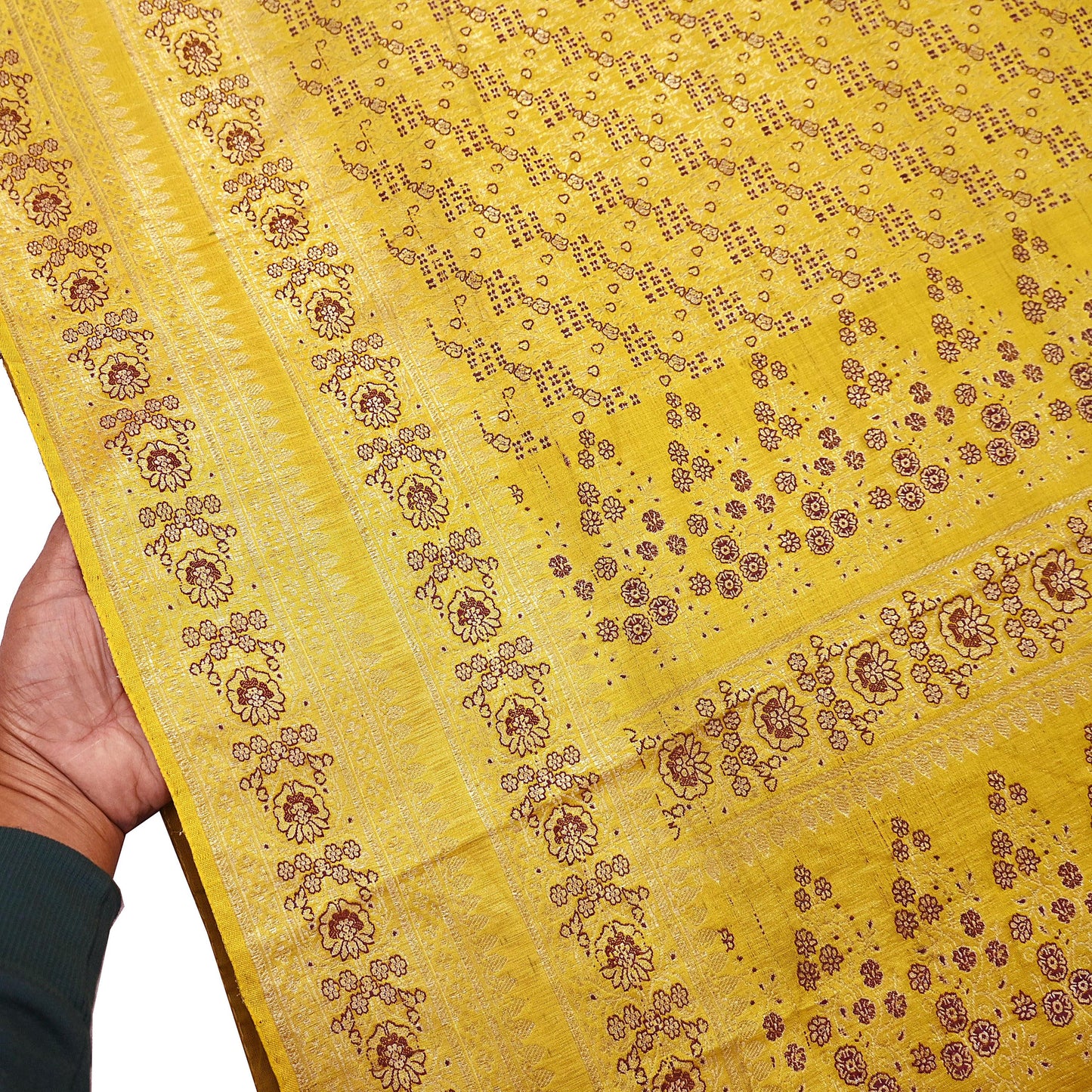 Indian Vintage Sari Yellow Heavy Pure Satin Silk Woven Banarasi Tanchoi Saree 5Yd Ethnic Craft Fabric Upcycle Bridal Heavy Sarees