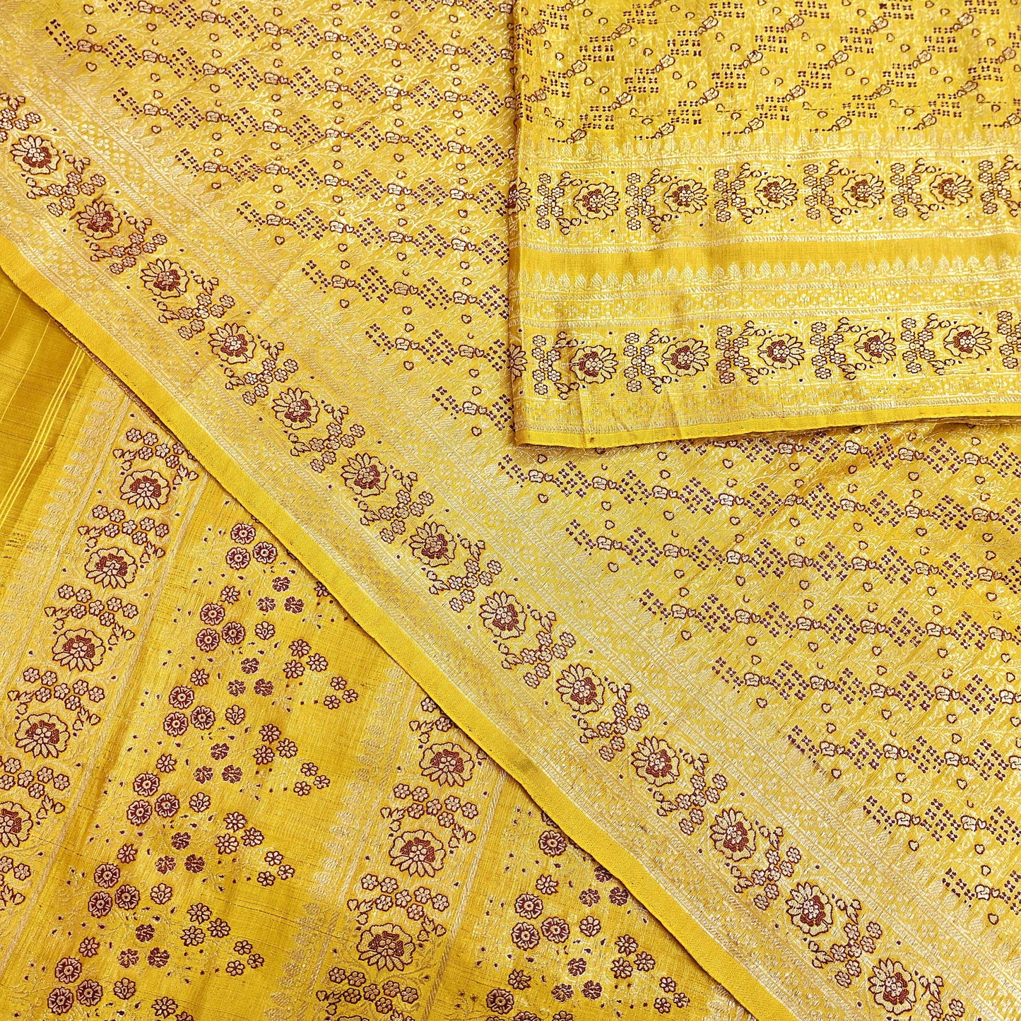 Indian Vintage Sari Yellow Heavy Pure Satin Silk Woven Banarasi Tanchoi Saree 5Yd Ethnic Craft Fabric Upcycle Bridal Heavy Sarees