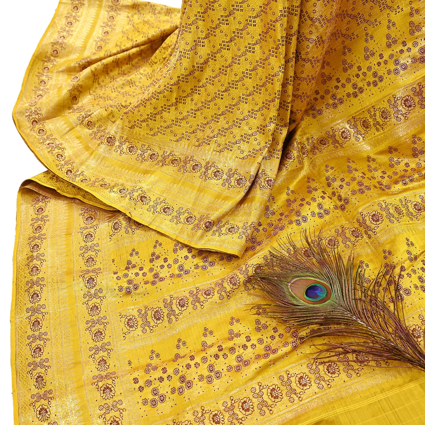 Indian Vintage Sari Yellow Heavy Pure Satin Silk Woven Banarasi Tanchoi Saree 5Yd Ethnic Craft Fabric Upcycle Bridal Heavy Sarees