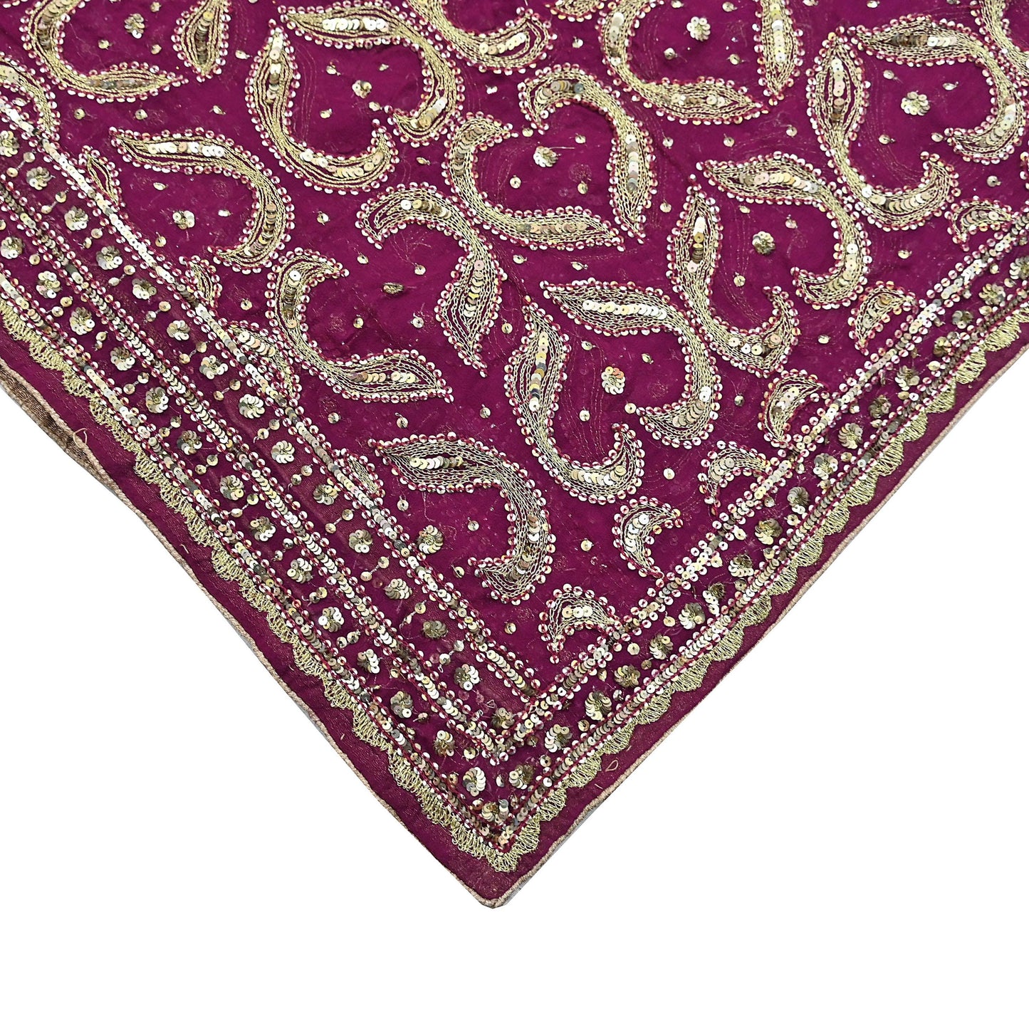 Indian Vintage Heavy Purple Dupatta Pure Georgette Silk Long Stole Hand Embroidered Scarf Zari Zardozi