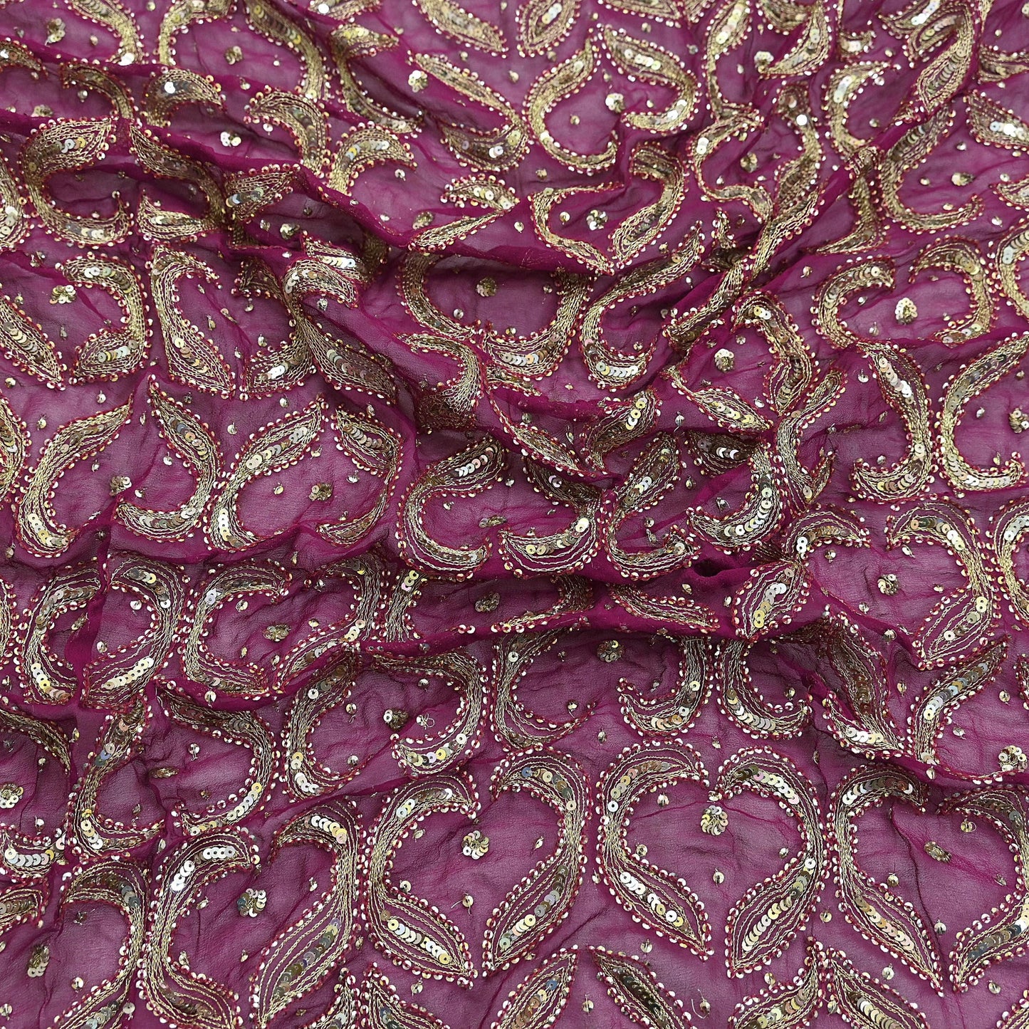 Indian Vintage Heavy Purple Dupatta Pure Georgette Silk Long Stole Hand Embroidered Scarf Zari Zardozi