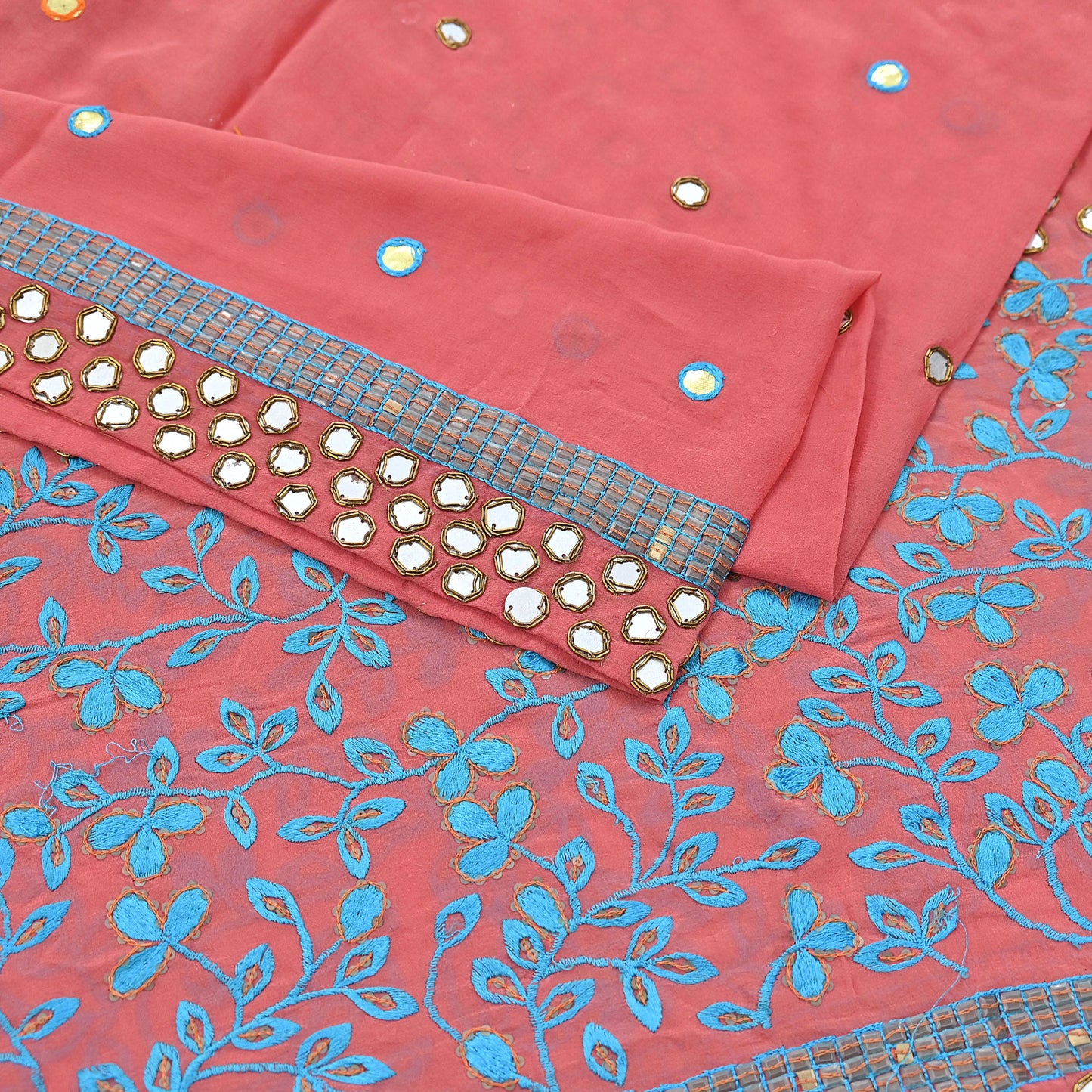 Indian Vintage Heavy Peach Dupatta Pure Georgette Silk Long Stole Hand Embroidered Scarf Zardozi/Dabka Wedding/Bridal Veil Hijab