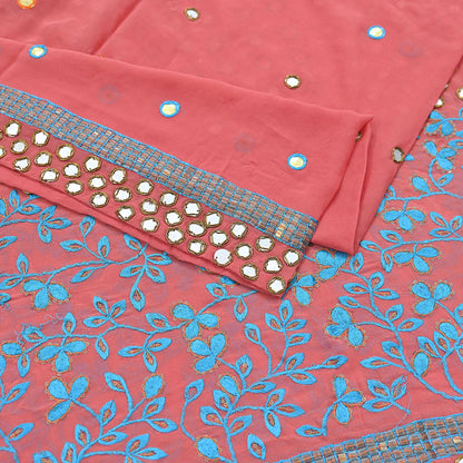 Indian Vintage Heavy Peach Dupatta Pure Georgette Silk Long Stole Hand Embroidered Scarf Zardozi/Dabka Wedding/Bridal Veil Hijab