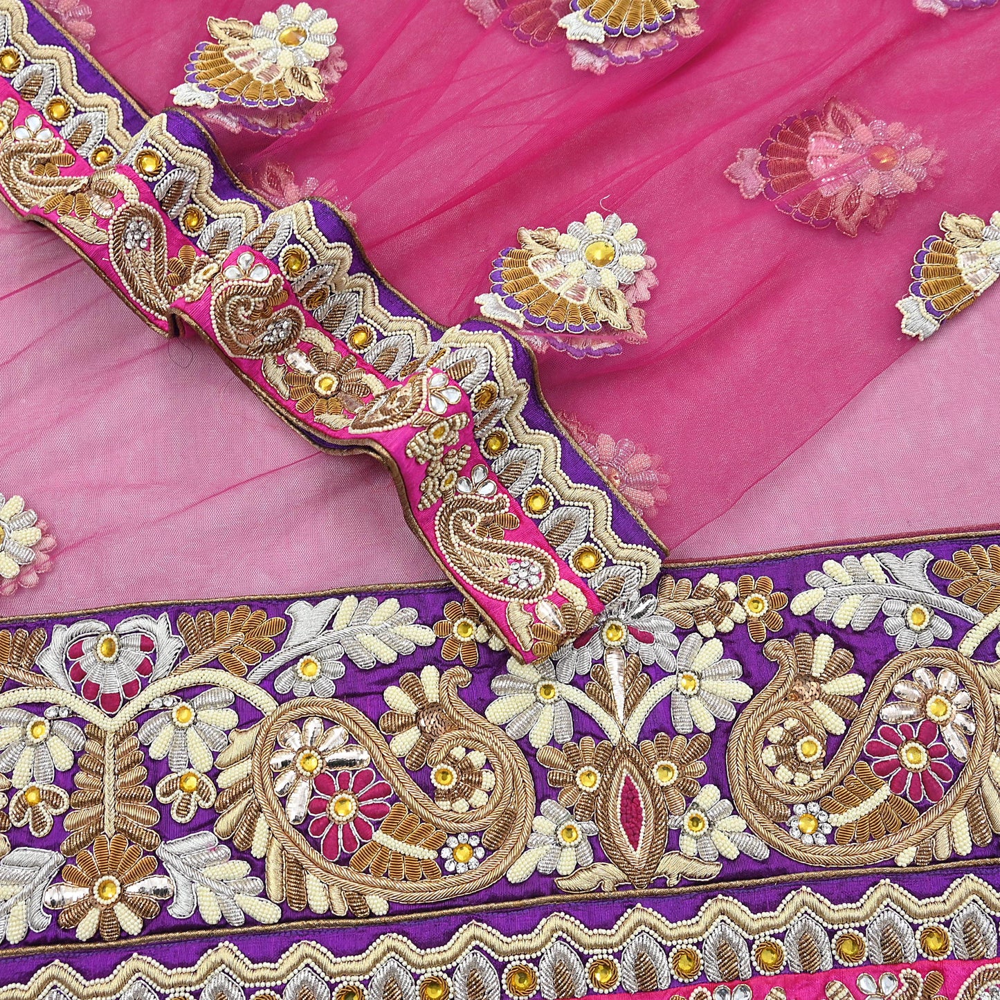 Indian Vintage Heavy Wedding pink Net/Mesh/ Velvet Hand Embroidered Dupatta Designer By Manish Malhotra Bridal Wear Zardozi Veil Hijab