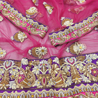 Indian Vintage Heavy Wedding pink Net/Mesh/ Velvet Hand Embroidered Dupatta Designer By Manish Malhotra Bridal Wear Zardozi Veil Hijab