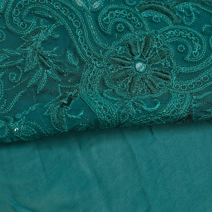 Indian Heavy Bridal Sarees Green Pure Georgette Silk Hand Embroidered Sari Fabric 5Yd Sewing Ethnic Zardozi/dabka zari Wedding sarees