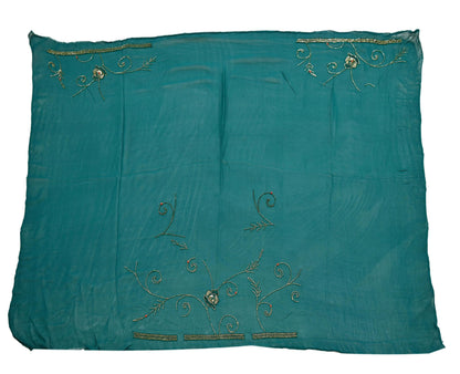 Indian Heavy Bridal Sarees Green Pure Georgette Silk Hand Embroidered Sari Fabric 5Yd Sewing Ethnic Zardozi/dabka zari Wedding sarees