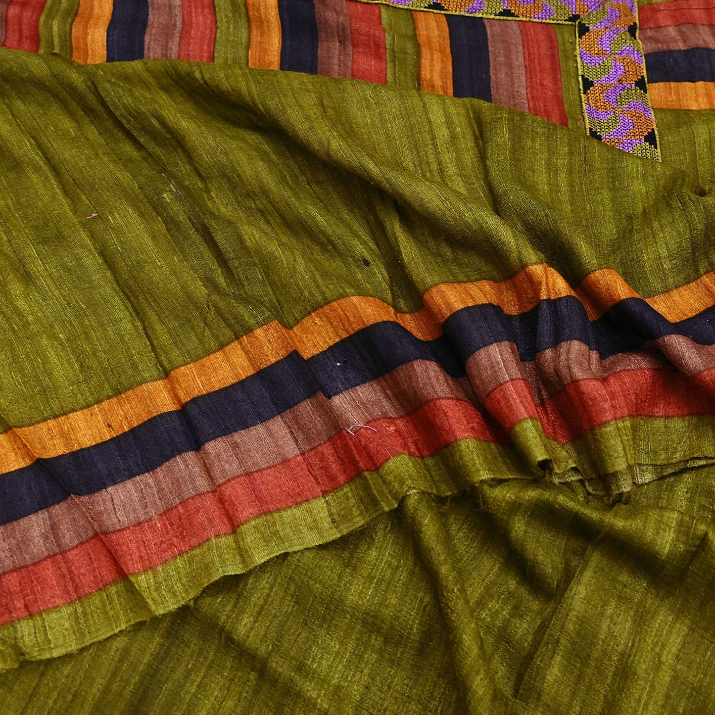 Indian Vintage Green Saree Pure Khadi Silk Handloom Printed Sari Fabric 5yd Ethnic Wear Sari Floral Designs Dress making Crafting