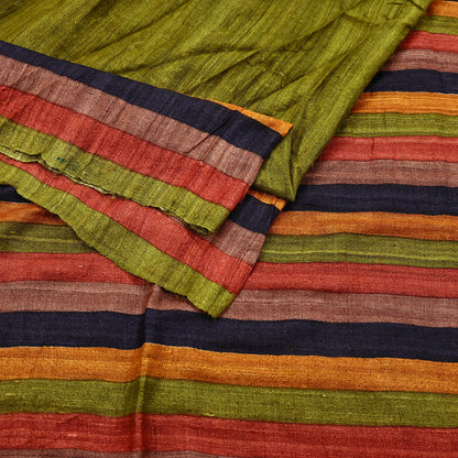Indian Vintage Green Saree Pure Khadi Silk Handloom Printed Sari Fabric 5yd Ethnic Wear Sari Floral Designs Dress making Crafting