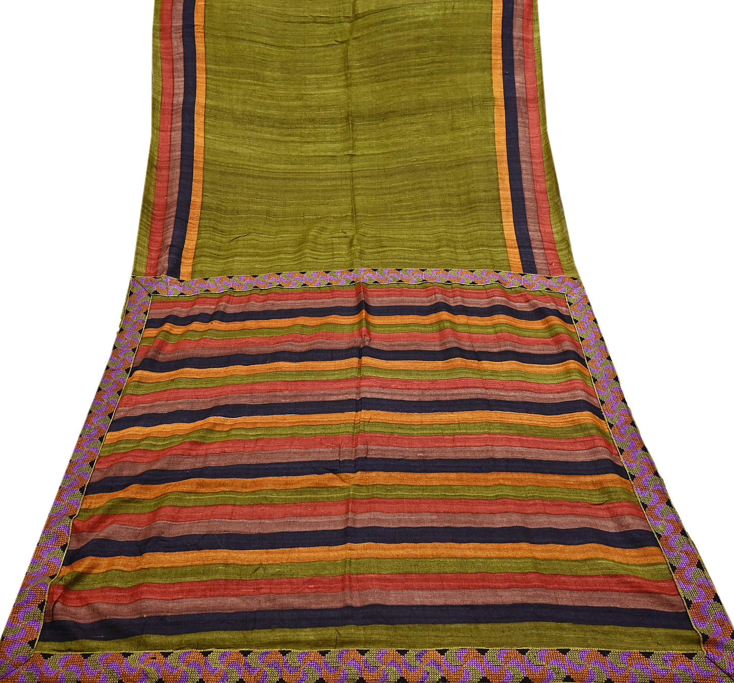 Indian Vintage Green Saree Pure Khadi Silk Handloom Printed Sari Fabric 5yd Ethnic Wear Sari Floral Designs Dress making Crafting