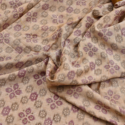 Indian Vintage Sari Beige Printed Pure Cotton Sarees Craft Fabric 5Yd Soft Sewing Sarong Wrap Boho Floral Quilting Dress making zari border