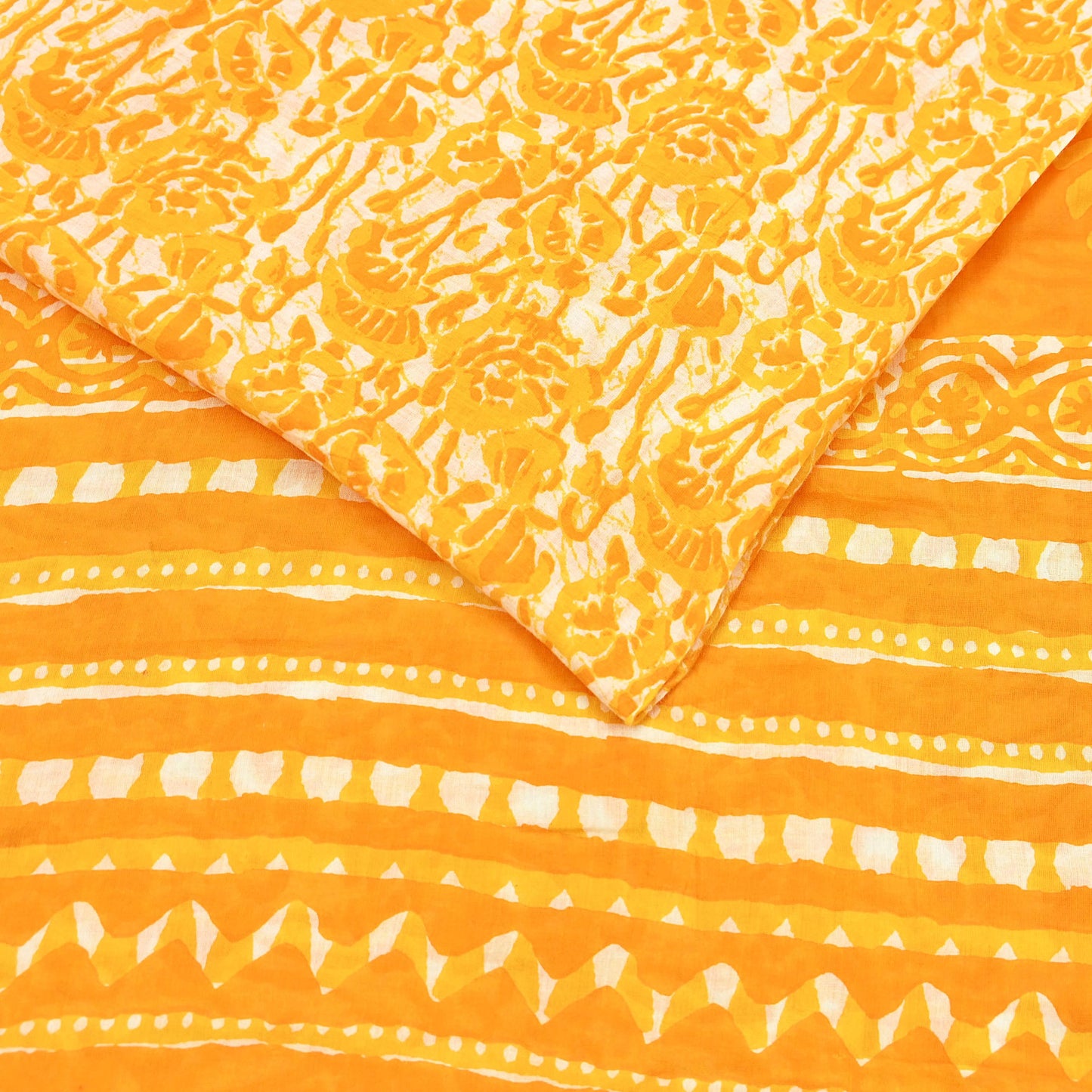 Indian Vintage Sari Yellow & white Batik Printed Pure Cotton Saree Craft Fabric 5Yd Sewing Soft Sarong Wrap Boho Dress Making Quilting