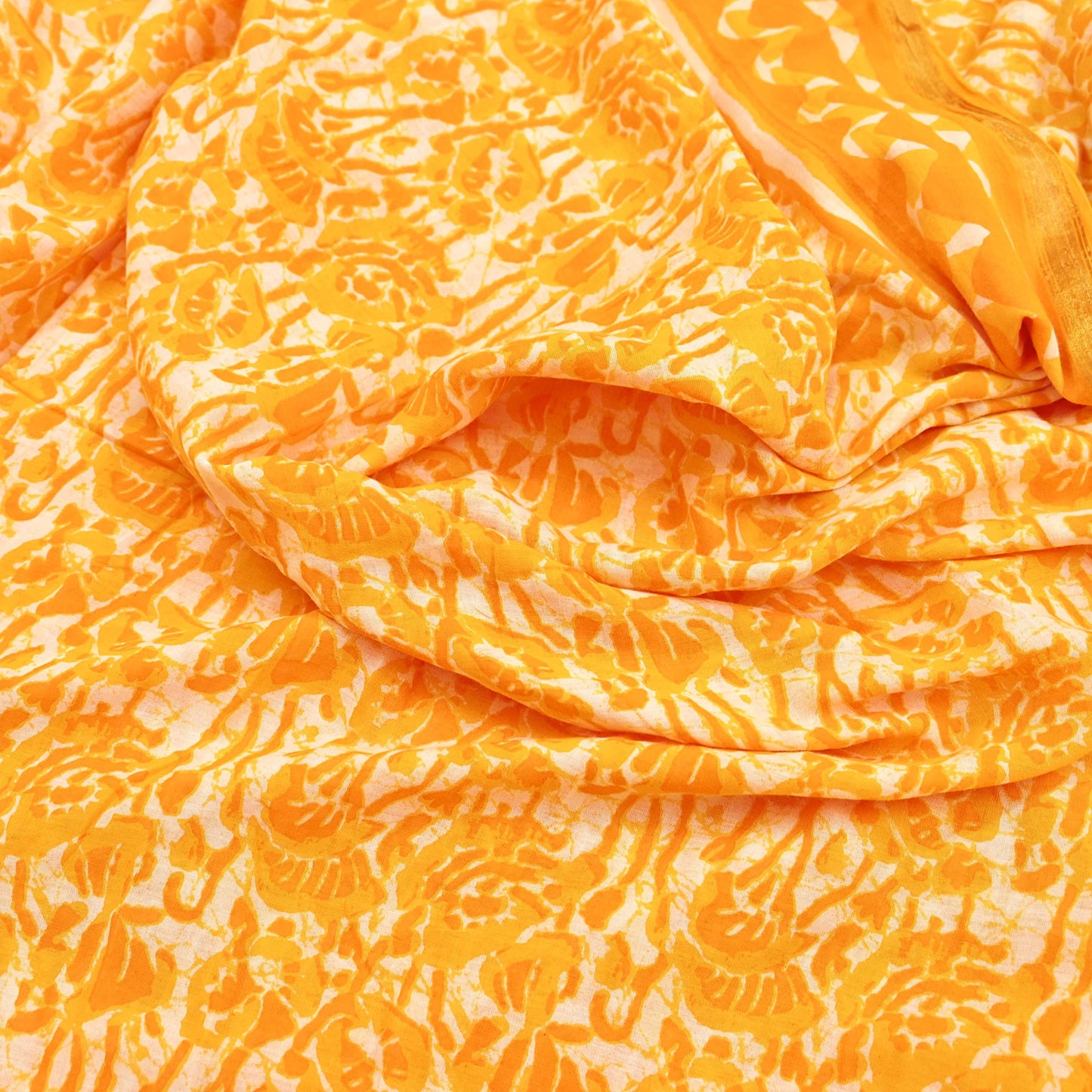 Indian Vintage Sari Yellow & white Batik Printed Pure Cotton Saree Craft Fabric 5Yd Sewing Soft Sarong Wrap Boho Dress Making Quilting
