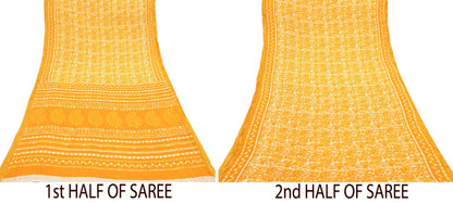 Indian Vintage Sari Yellow & white Batik Printed Pure Cotton Saree Craft Fabric 5Yd Sewing Soft Sarong Wrap Boho Dress Making Quilting