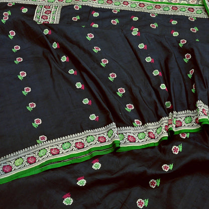 Indian Vintage Sari Black 100% Pure Silk Hand Woven Sarees Craft Fabric 5Yd Ethnic Sewing Dress making Crafting Quilting Upcycle
