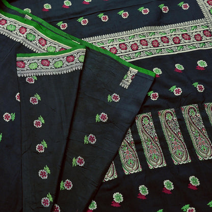 Indian Vintage Sari Black 100% Pure Silk Hand Woven Sarees Craft Fabric 5Yd Ethnic Sewing Dress making Crafting Quilting Upcycle