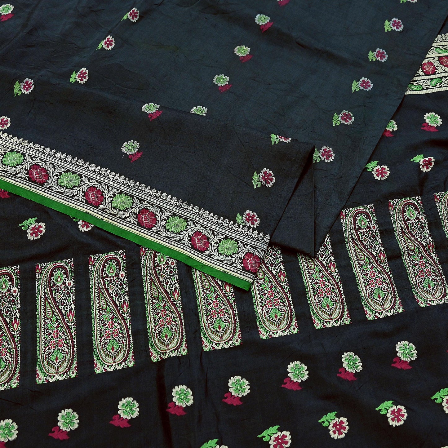 Indian Vintage Sari Black 100% Pure Silk Hand Woven Sarees Craft Fabric 5Yd Ethnic Sewing Dress making Crafting Quilting Upcycle