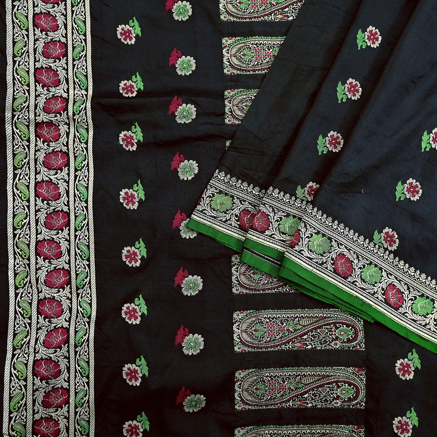 Indian Vintage Sari Black 100% Pure Silk Hand Woven Sarees Craft Fabric 5Yd Ethnic Sewing Dress making Crafting Quilting Upcycle