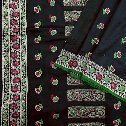 Indian Vintage Sari Black 100% Pure Silk Hand Woven Sarees Craft Fabric 5Yd Ethnic Sewing Dress making Crafting Quilting Upcycle