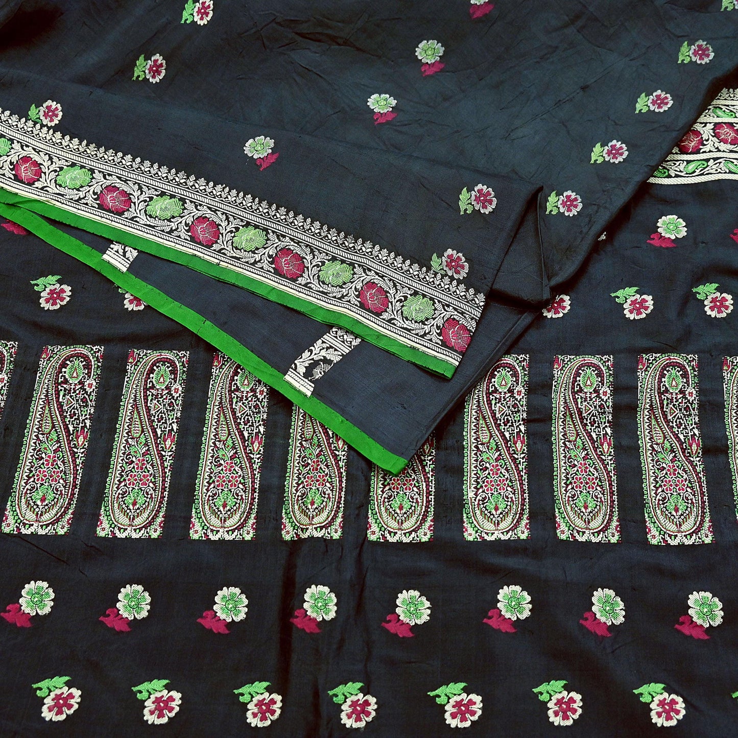 Indian Vintage Sari Black 100% Pure Silk Hand Woven Sarees Craft Fabric 5Yd Ethnic Sewing Dress making Crafting Quilting Upcycle