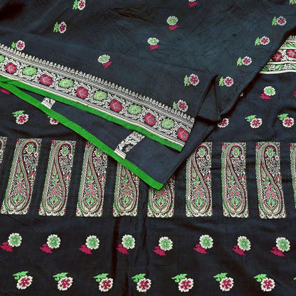 Indian Vintage Sari Black 100% Pure Silk Hand Woven Sarees Craft Fabric 5Yd Ethnic Sewing Dress making Crafting Quilting Upcycle