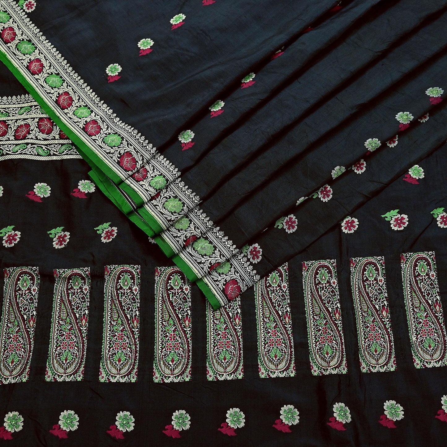 Indian Vintage Sari Black 100% Pure Silk Hand Woven Sarees Craft Fabric 5Yd Ethnic Sewing Dress making Crafting Quilting Upcycle