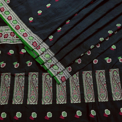 Indian Vintage Sari Black 100% Pure Silk Hand Woven Sarees Craft Fabric 5Yd Ethnic Sewing Dress making Crafting Quilting Upcycle