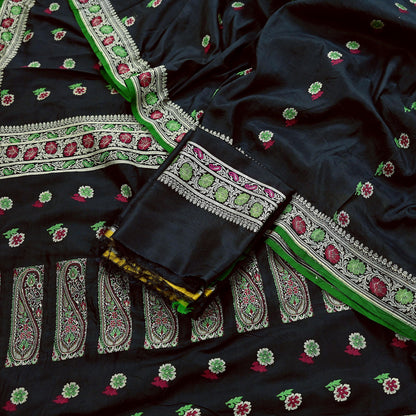 Indian Vintage Sari Black 100% Pure Silk Hand Woven Sarees Craft Fabric 5Yd Ethnic Sewing Dress making Crafting Quilting Upcycle