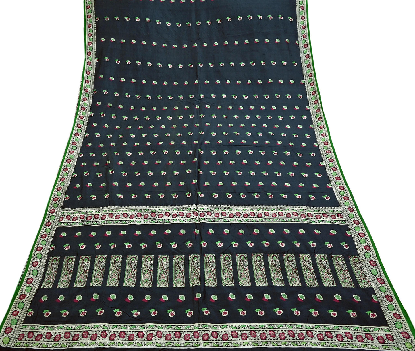 Indian Vintage Sari Black 100% Pure Silk Hand Woven Sarees Craft Fabric 5Yd Ethnic Sewing Dress making Crafting Quilting Upcycle