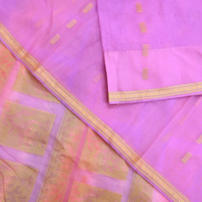 Indian Vintage Sari Purple & Pink Hand Woven 100% Pure Organza Silk Saree Craft Fabric 6Yd Dress Making Crafting Quilting Upcycle Zari