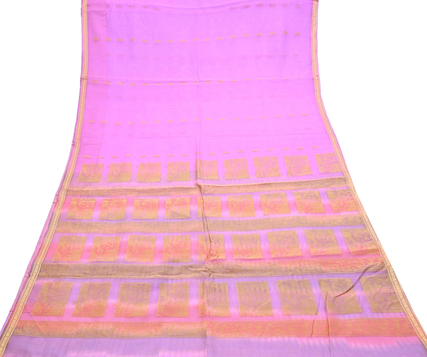 Indian Vintage Sari Purple & Pink Hand Woven 100% Pure Organza Silk Saree Craft Fabric 6Yd Dress Making Crafting Quilting Upcycle Zari
