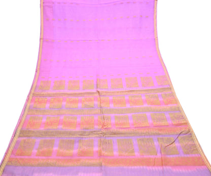 Indian Vintage Sari Purple & Pink Hand Woven 100% Pure Organza Silk Saree Craft Fabric 6Yd Dress Making Crafting Quilting Upcycle Zari