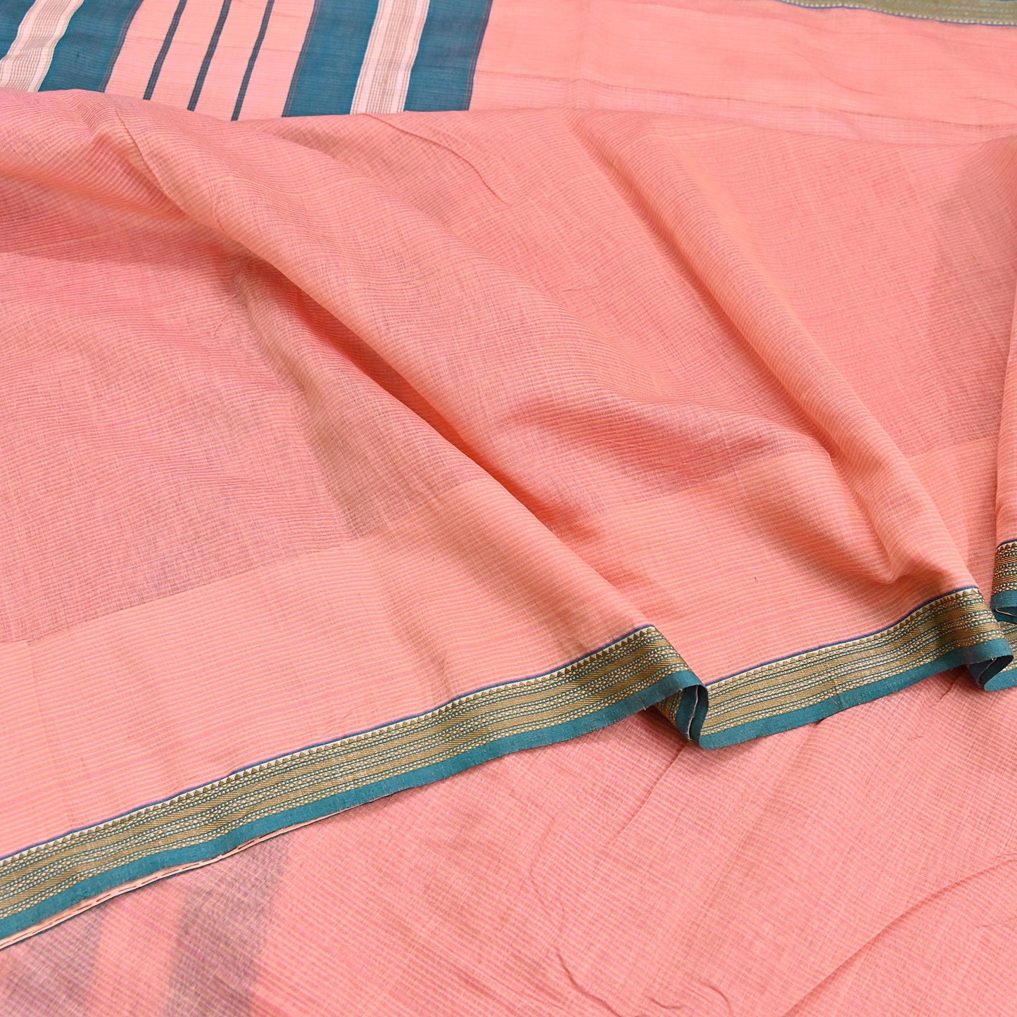 Indian Vintage Sari Peach Pure Chanderi Cotton Hand Woven Sarees 5Yd Craft Fabric Soft Sewing Sarong Dress Making Quilting Crafting