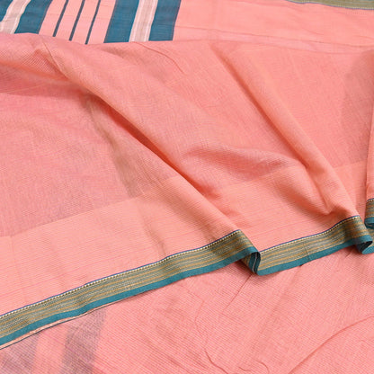 Indian Vintage Sari Peach Pure Chanderi Cotton Hand Woven Sarees 5Yd Craft Fabric Soft Sewing Sarong Dress Making Quilting Crafting