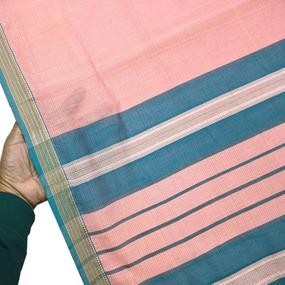Indian Vintage Sari Peach Pure Chanderi Cotton Hand Woven Sarees 5Yd Craft Fabric Soft Sewing Sarong Dress Making Quilting Crafting