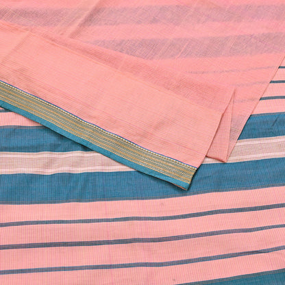 Indian Vintage Sari Peach Pure Chanderi Cotton Hand Woven Sarees 5Yd Craft Fabric Soft Sewing Sarong Dress Making Quilting Crafting