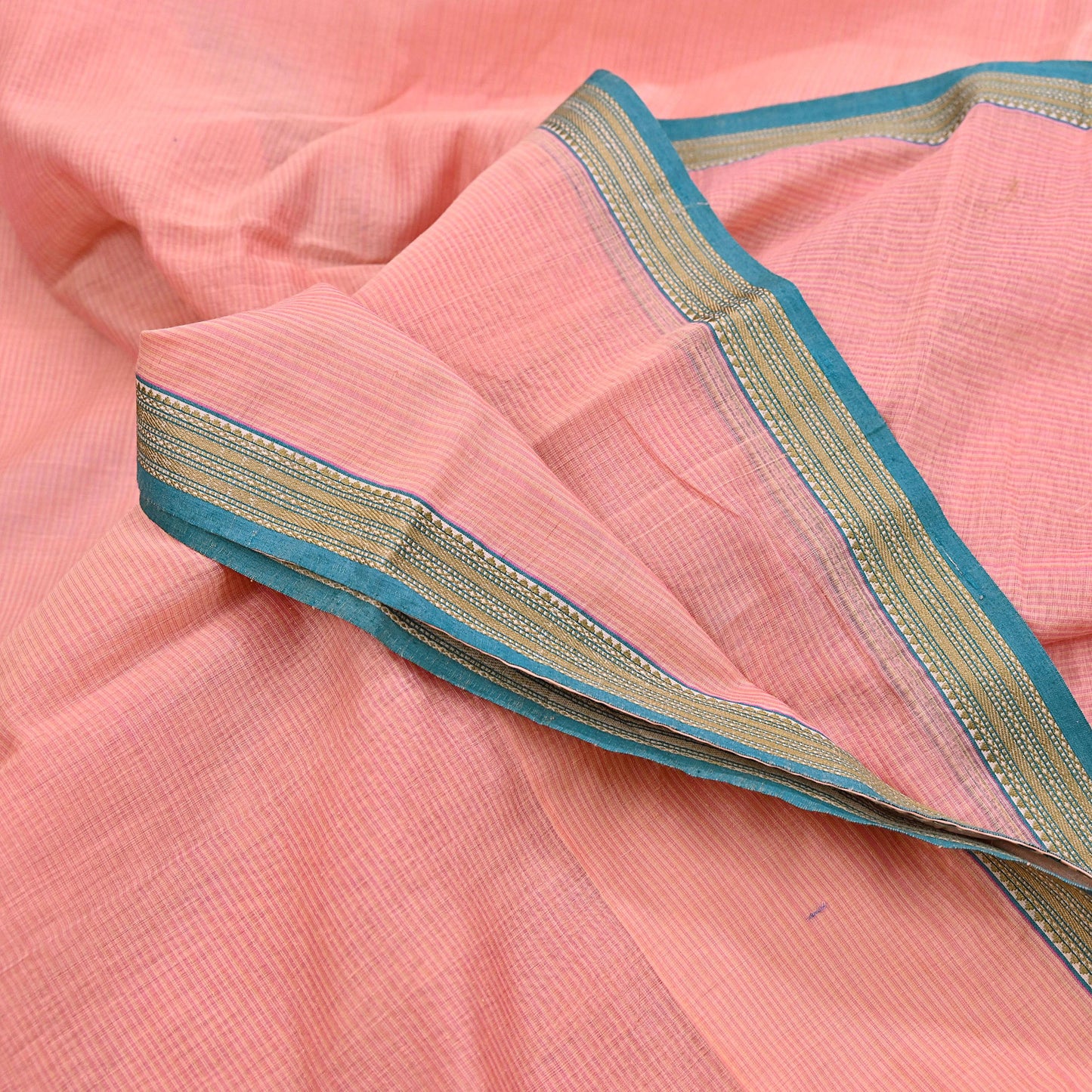 Indian Vintage Sari Peach Pure Chanderi Cotton Hand Woven Sarees 5Yd Craft Fabric Soft Sewing Sarong Dress Making Quilting Crafting