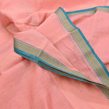 Indian Vintage Sari Peach Pure Chanderi Cotton Hand Woven Sarees 5Yd Craft Fabric Soft Sewing Sarong Dress Making Quilting Crafting