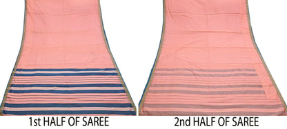 Indian Vintage Sari Peach Pure Chanderi Cotton Hand Woven Sarees 5Yd Craft Fabric Soft Sewing Sarong Dress Making Quilting Crafting
