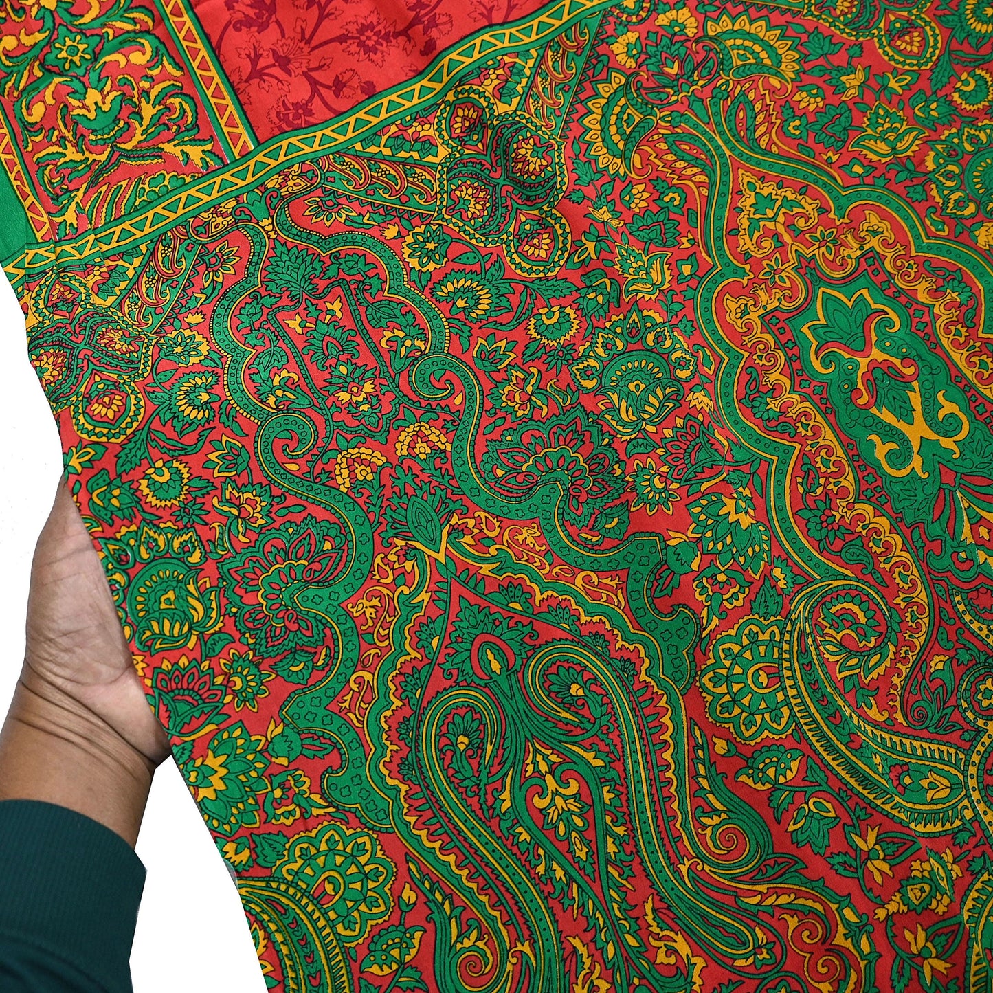 EXCELLENT QUALITY Indian Vintage Orange & Green Saree Pure Crepe Silk Printed Sari 6yd Sewing Floral Soft Craft Fabric Wrap Dress Making