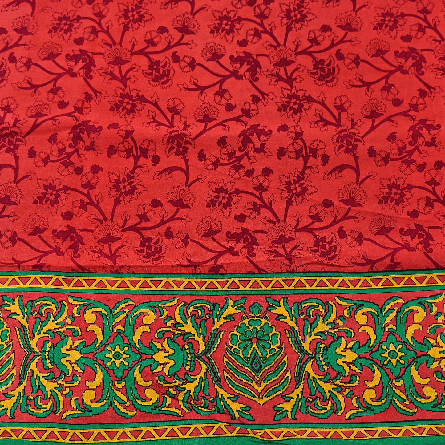 EXCELLENT QUALITY Indian Vintage Orange & Green Saree Pure Crepe Silk Printed Sari 6yd Sewing Floral Soft Craft Fabric Wrap Dress Making